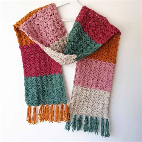 Ripple Scarf for Kids Crochet Pattern Instructions. Start – Small Size: Chain 146 (for a scarf that is approx. 43” long). Start – Large Size: Chain 170 (for a scarf that is approx. 50” long). The rest of the pattern has the same instructions for both sizes.